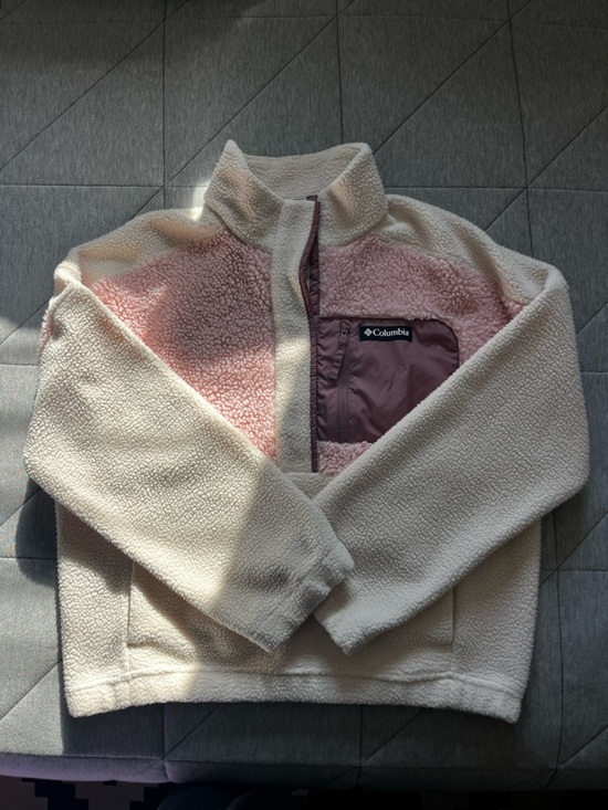 Columbia Tops - Columbia Cream and Mauve button-Front Sherpa Pullover